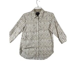 Investments Petites Wrinkle-Free Button-Up 3/4 Sleeve Top Chevron Print 10P Wome